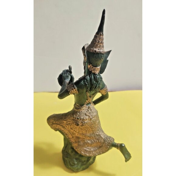 Thailand Buddhism bronze gilt musician figurine/statue 7 3/4" Tall - Picture 7 of 11